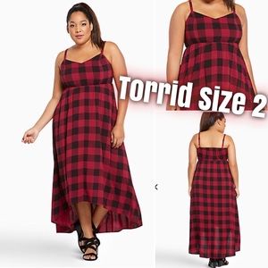 Plaid Challis Hi-Lo Dress